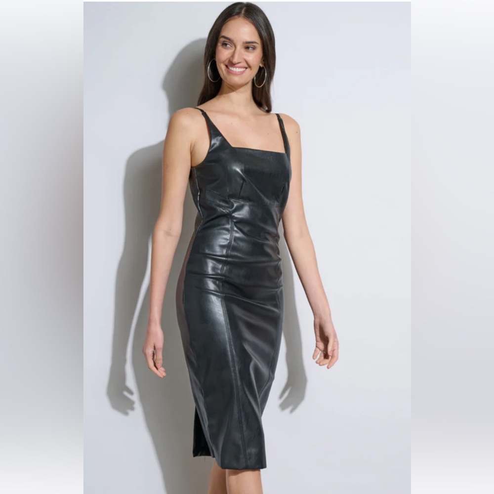 Elie Tahari Black Midi vegan Leather Dress